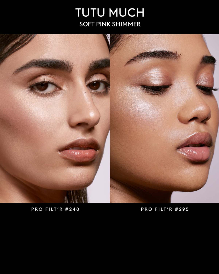 Demi'glow Light-Diffusing Highlighter in shade Tutu Much on Pro Filt'r shades #240 and #295.